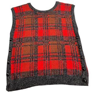 Vintage Country Craft Sweater Vest Women Large Red Bufflo Plaid Button Side Knit